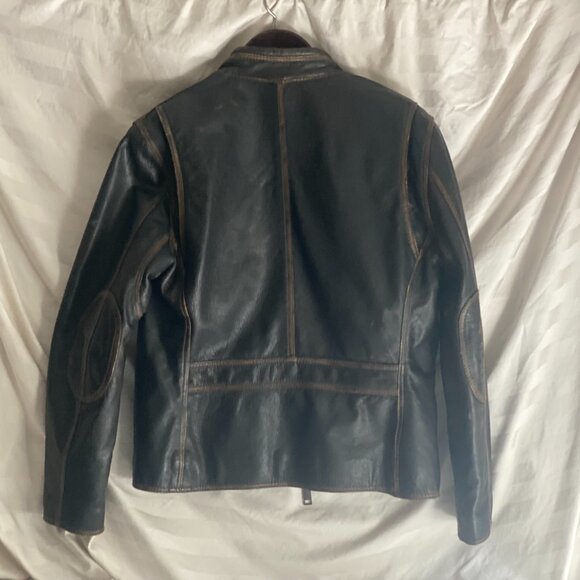 Andrew Marc, mens, medium, brown leather motorcycle jacket - Picture 2 of 16